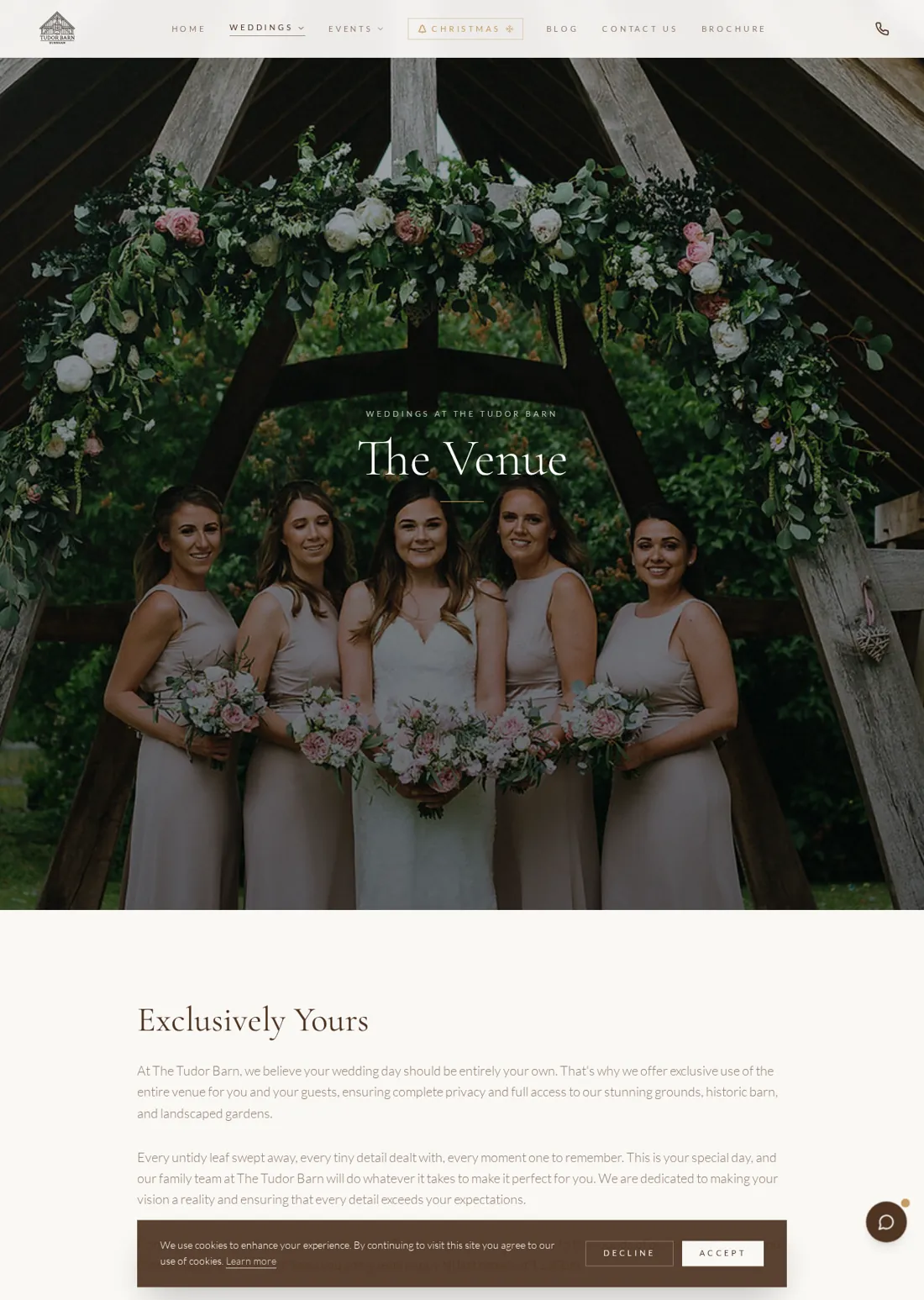 The Tudor Barn venue page with wedding party photography