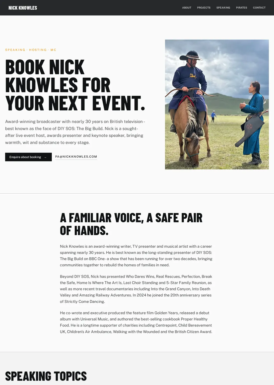 Nick Knowles speaking page and event enquiry section