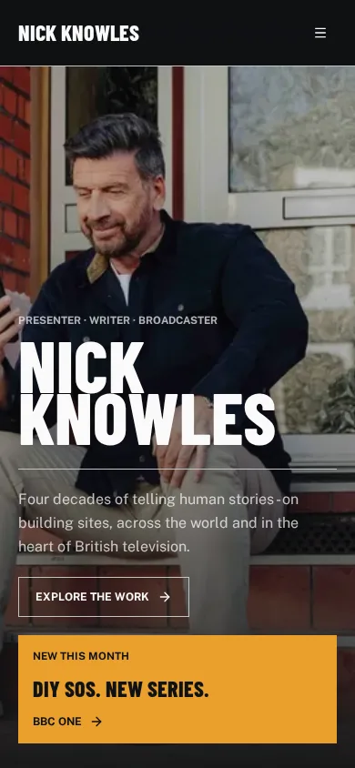 Nick Knowles website homepage in its mobile layout