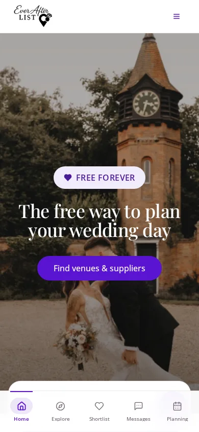 Ever After List homepage on a mobile phone layout