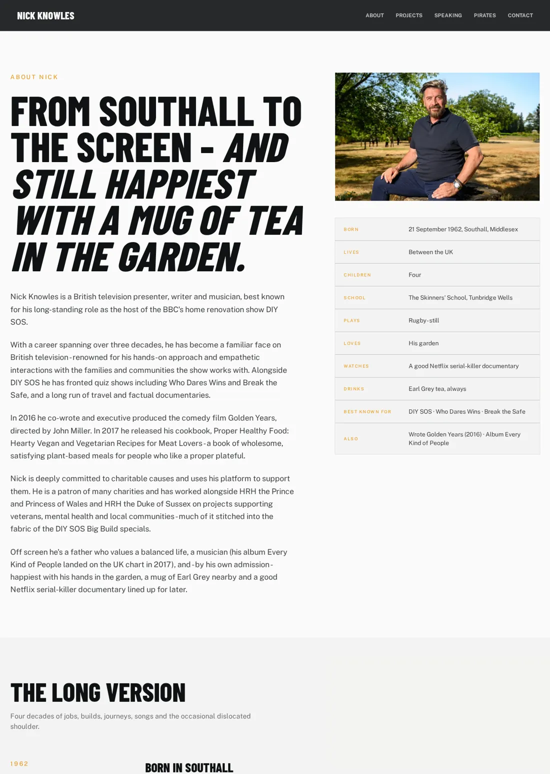 Nick Knowles about page with editorial biography