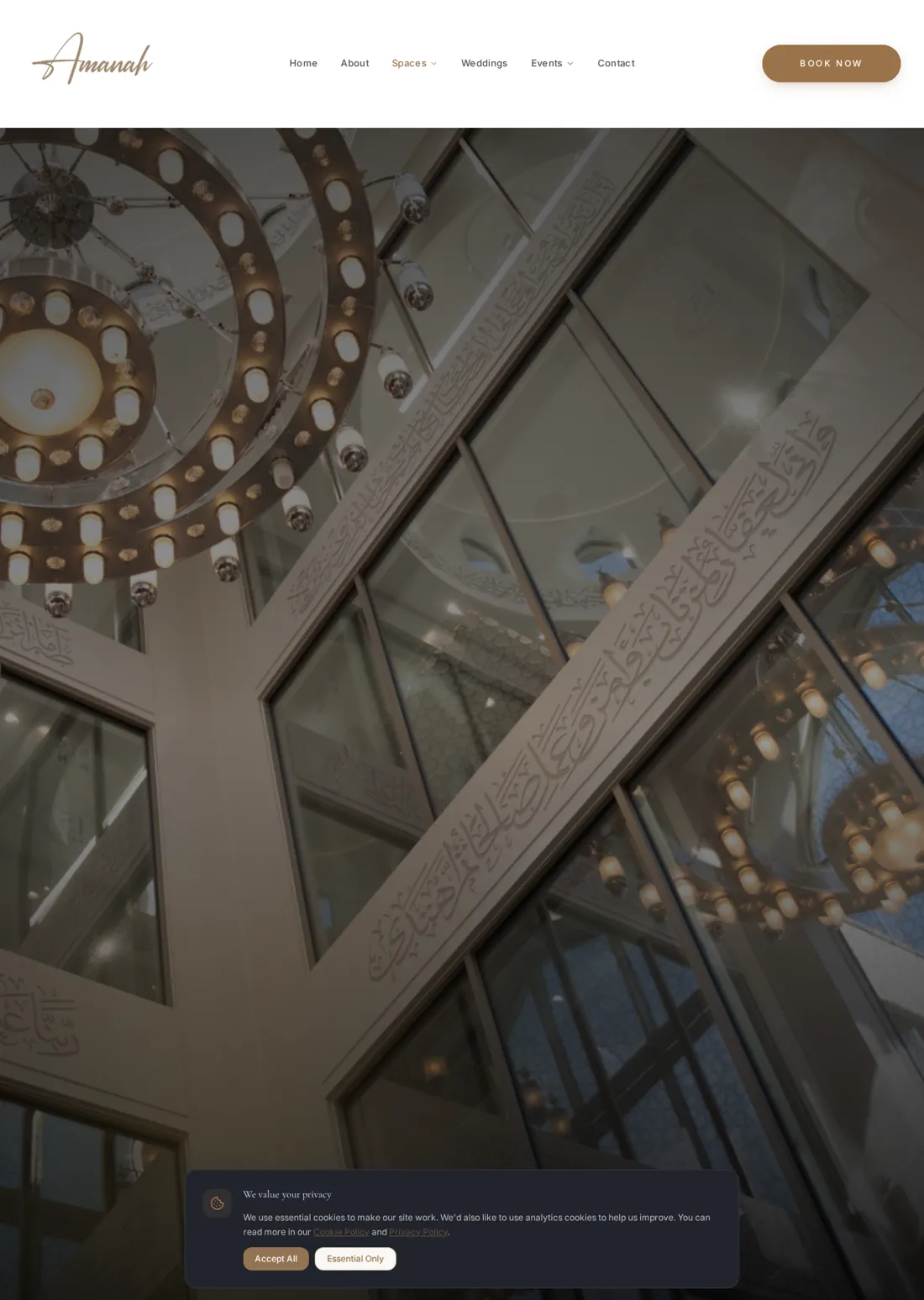 Amanah Suite spaces page with venue photography