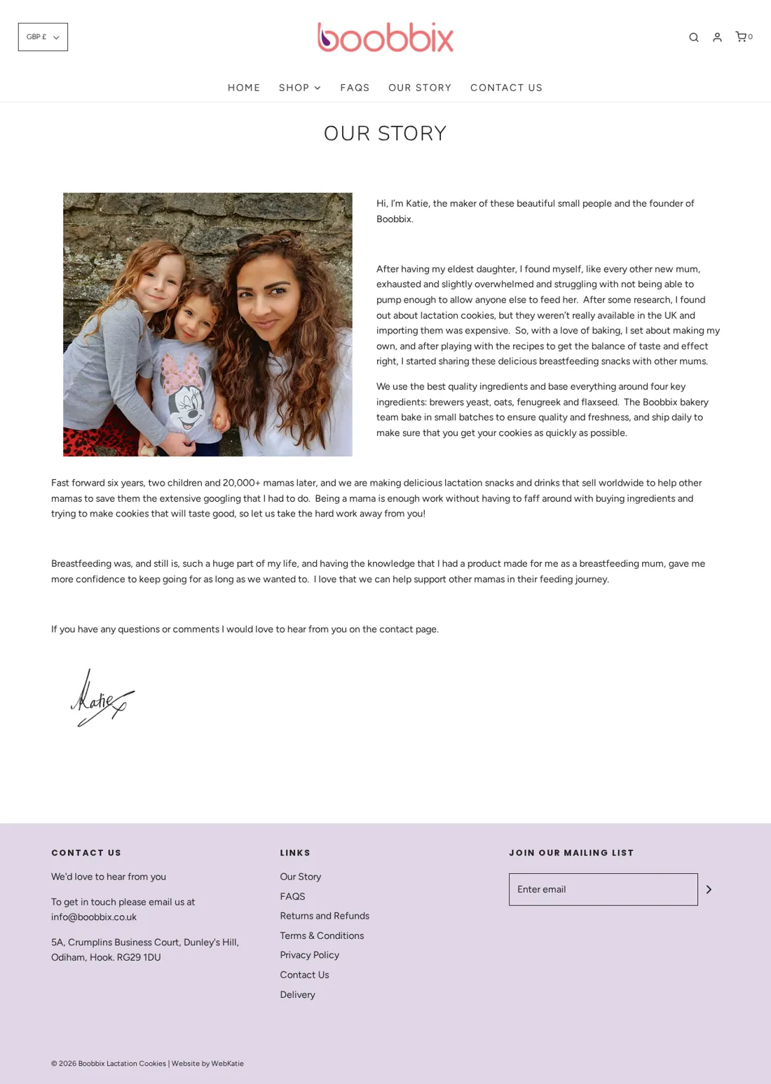 Boobbix our story page with founder photograph