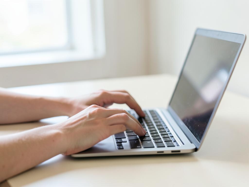 Hands typing on a laptop keyboard